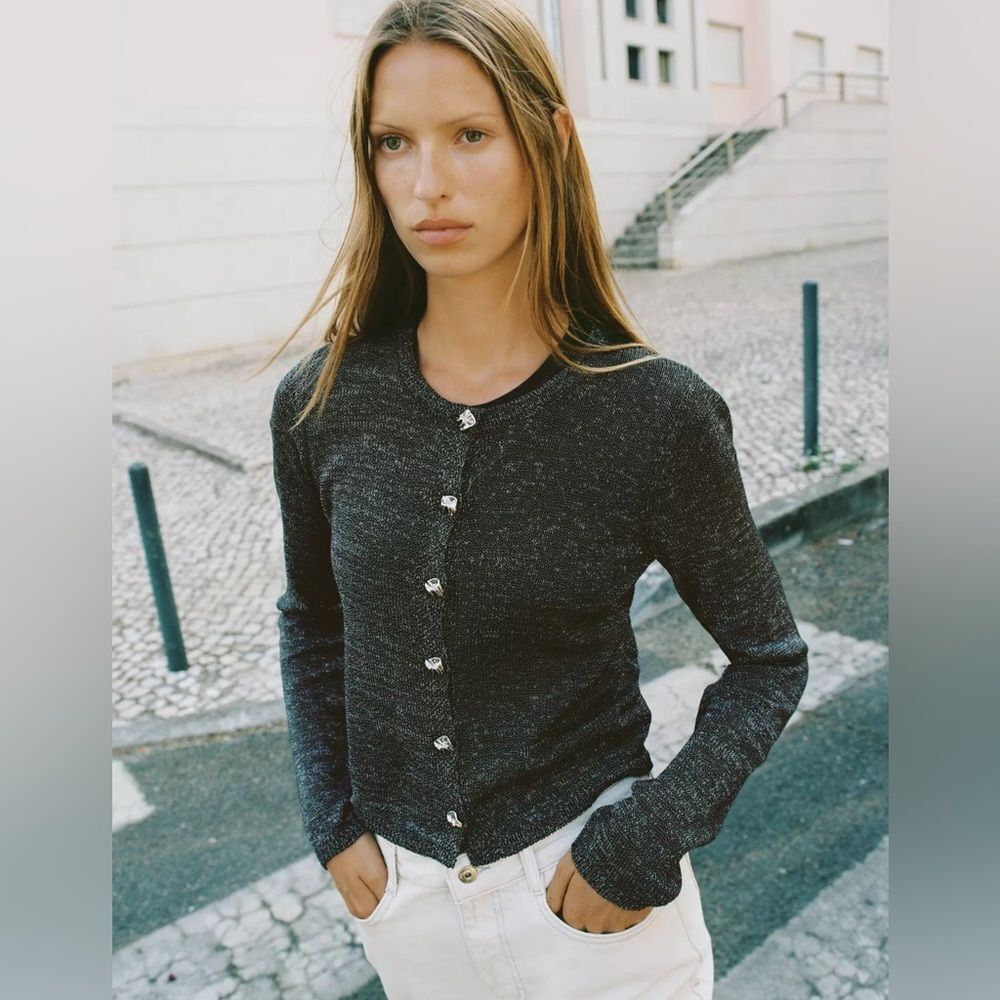 ZARA METALLICβTHREAD BUTTON CARDIGAN